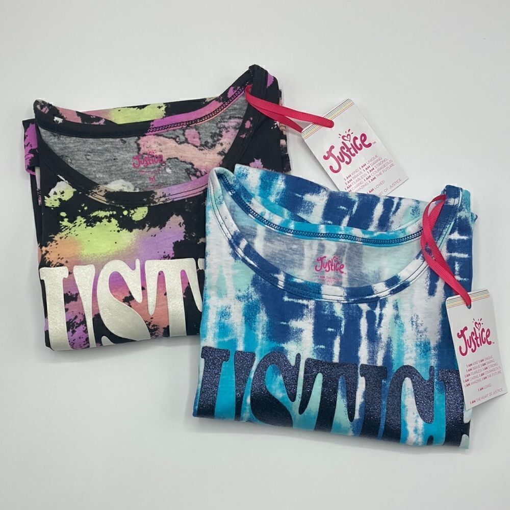 JUSTICE GIRLS SHORT SLEEVE Tie Dye Tee T-Shirts 2-Pack Size M 10
